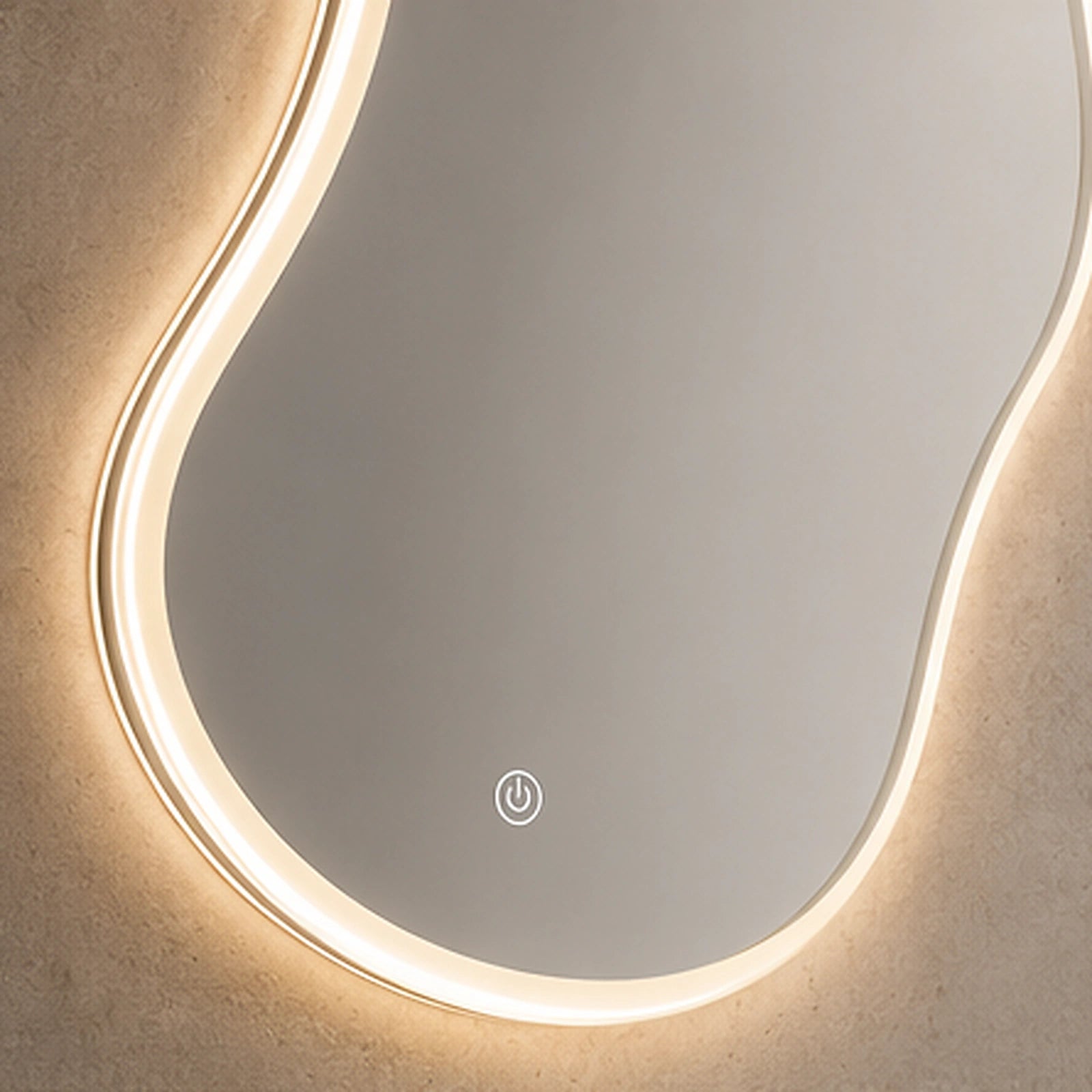 Detalhe da iluminação LED e do acabamento do Espelho Orgânico Aura