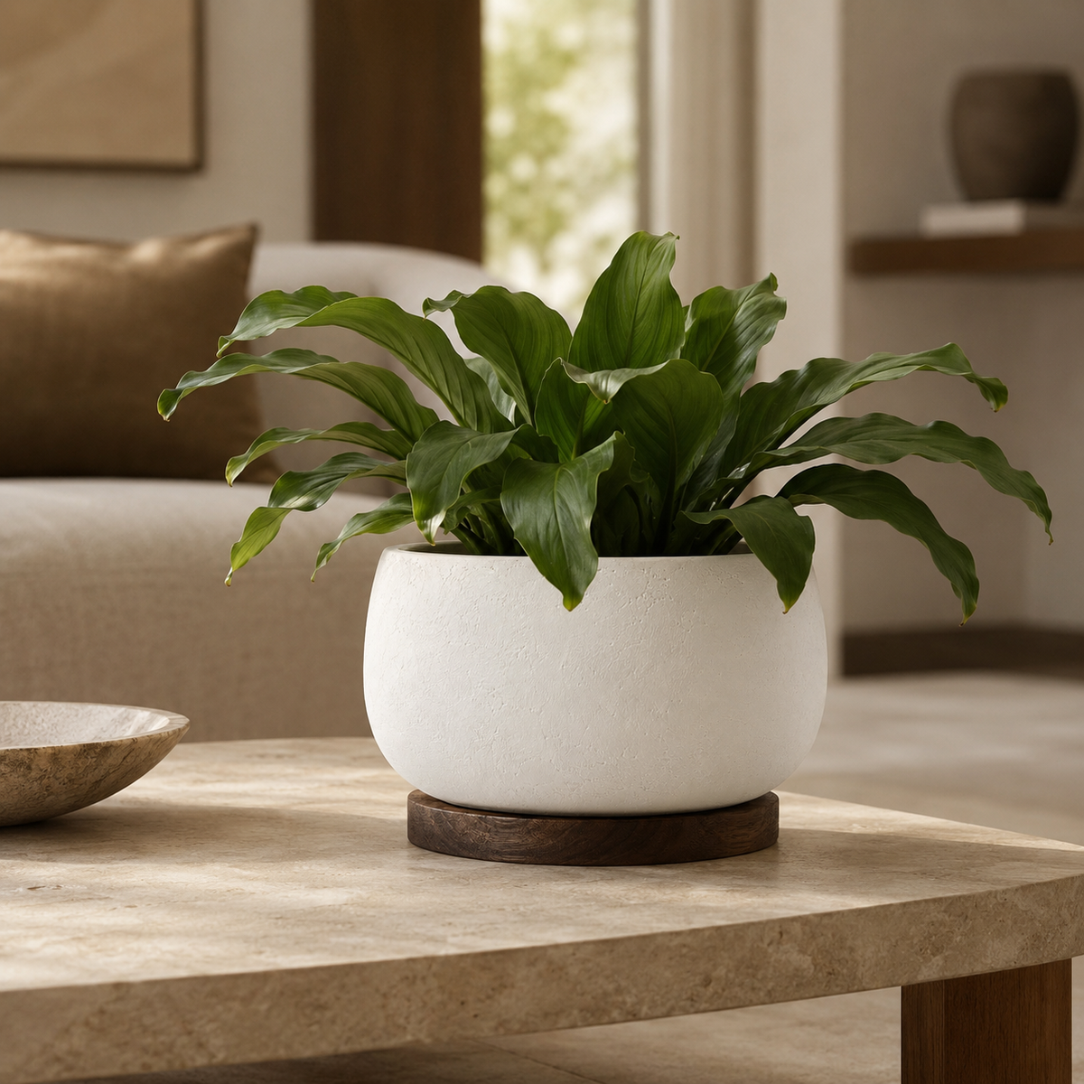 Cachepot Valmont com planta verde em sala contemporânea