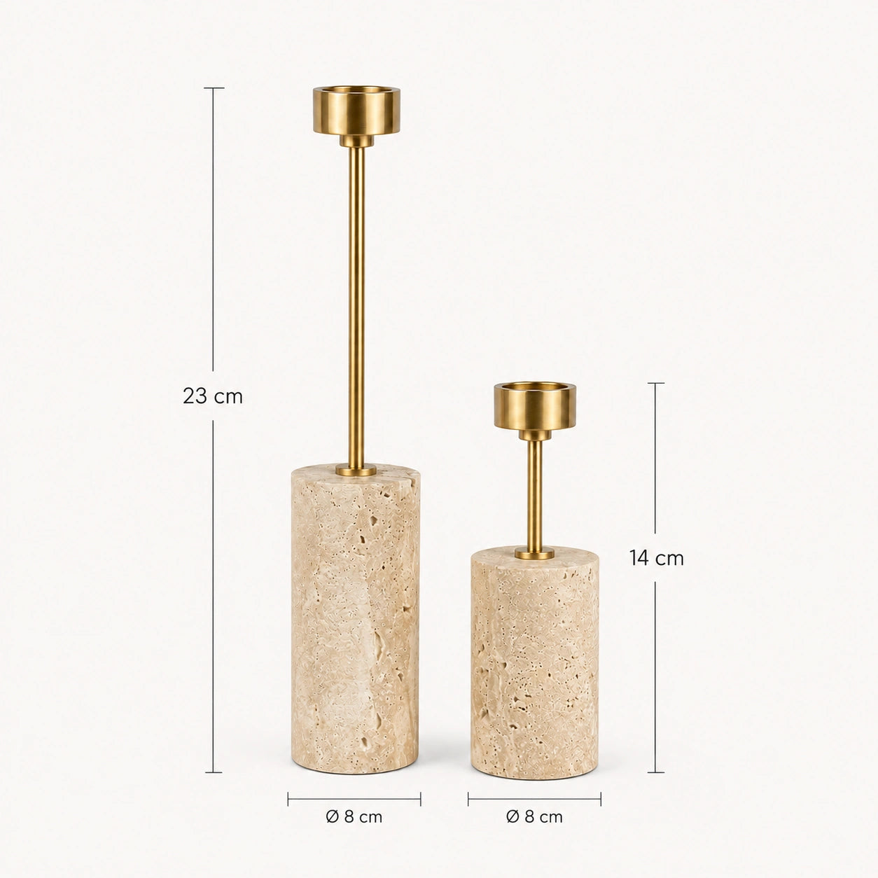 Medidas dos Castiçais Élodie com aproximadamente 23 cm e 14 cm de altura