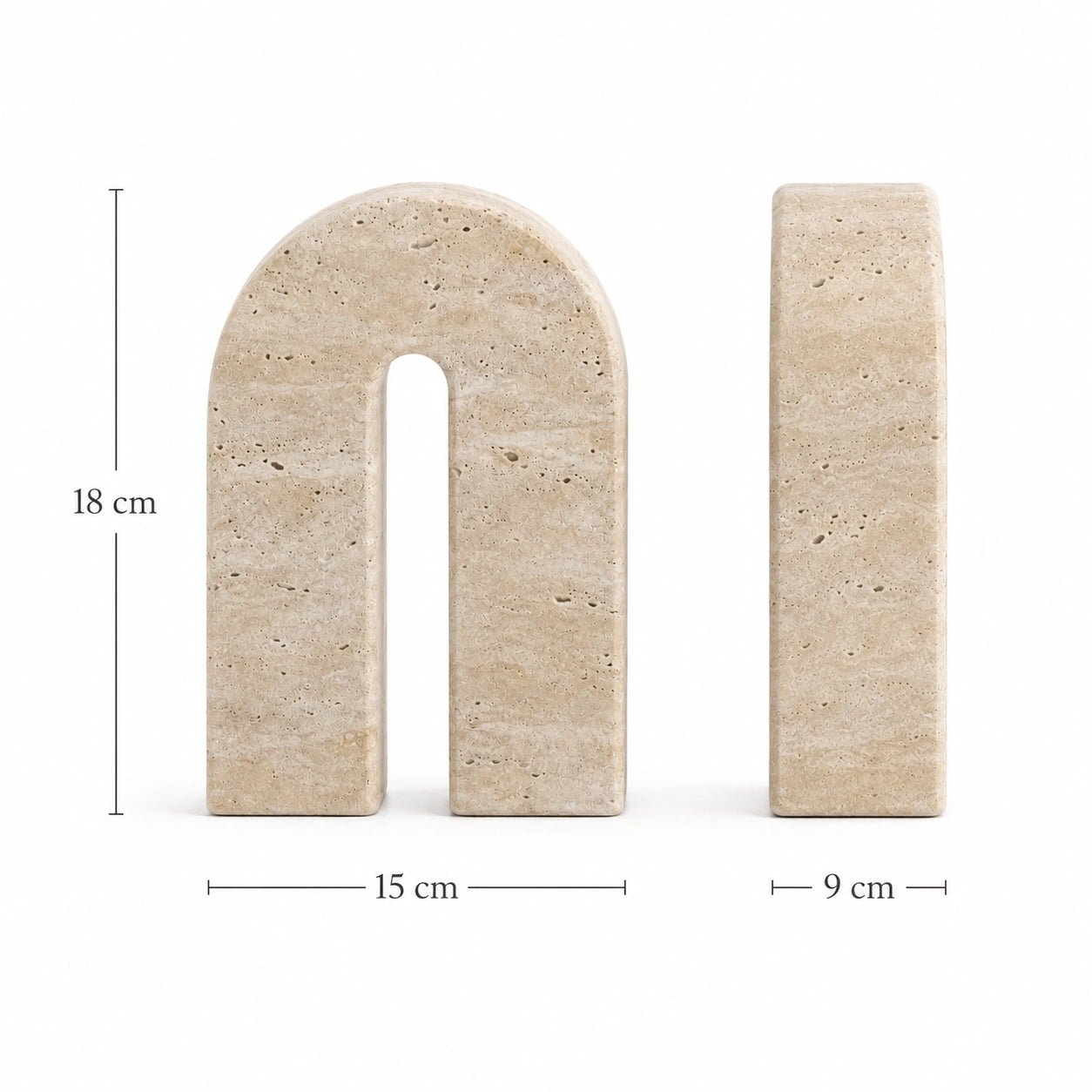 Medidas dos Aparadores de Livros Aurèle com 18 cm de altura, 15 cm de largura e 9 cm de profundidade