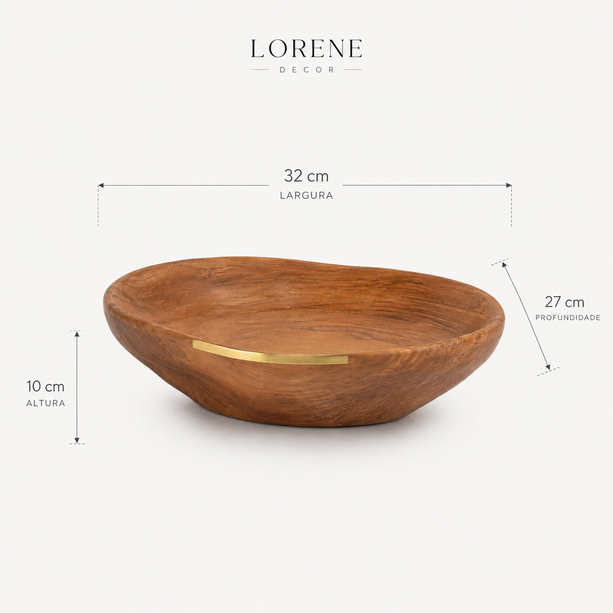 Dimensões do Bowl Decorativo Aruã com 32 cm de largura, 27 cm de profundidade e 10 cm de altura