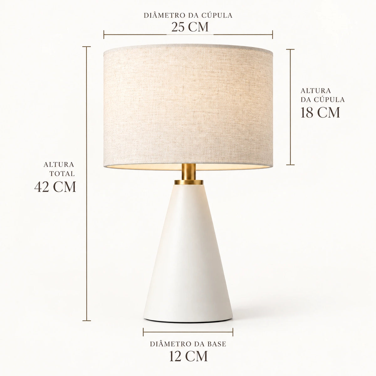 Medidas da Luminária de Mesa Eloíse com 42 cm de altura e cúpula de 25 cm