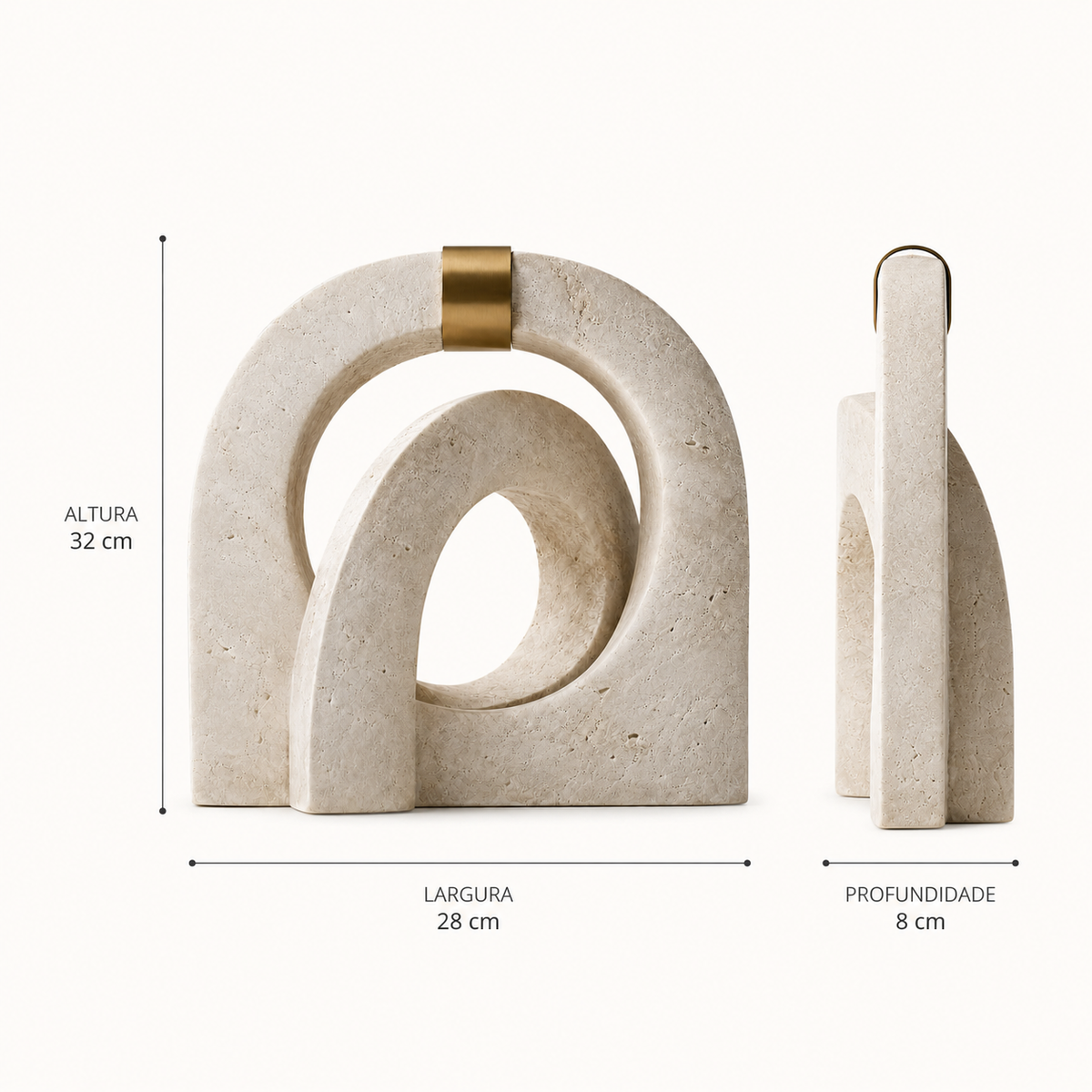 Medidas da Escultura Aurèle em travertino e latão