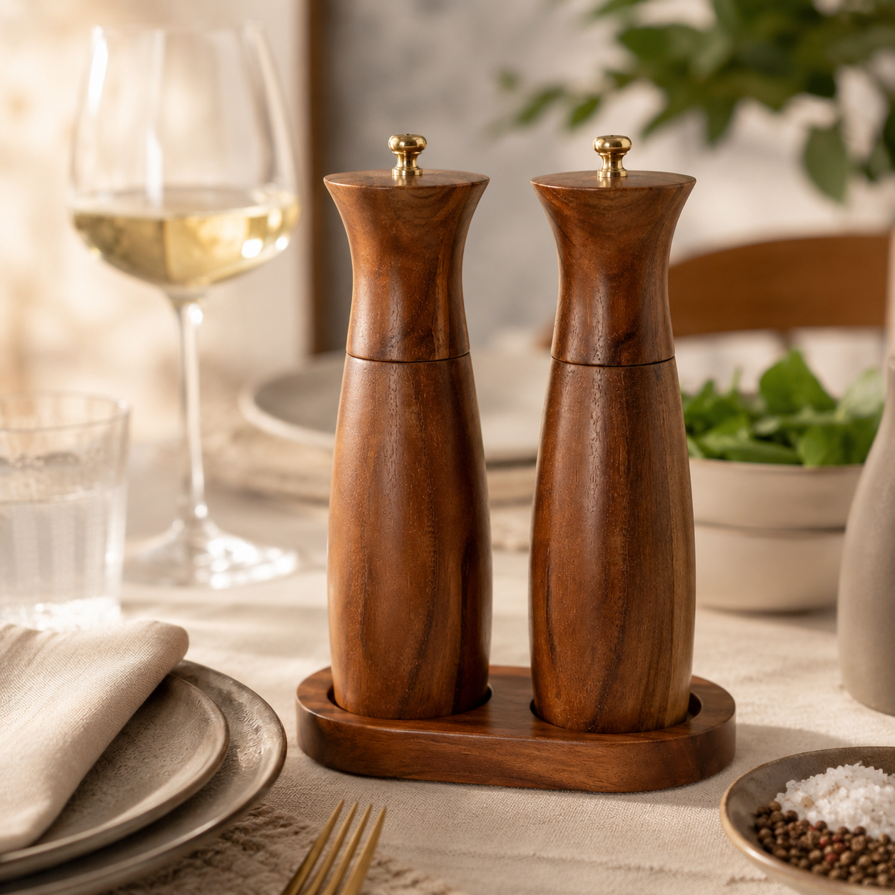 Moedores Arven sobre mesa posta em ambiente elegante