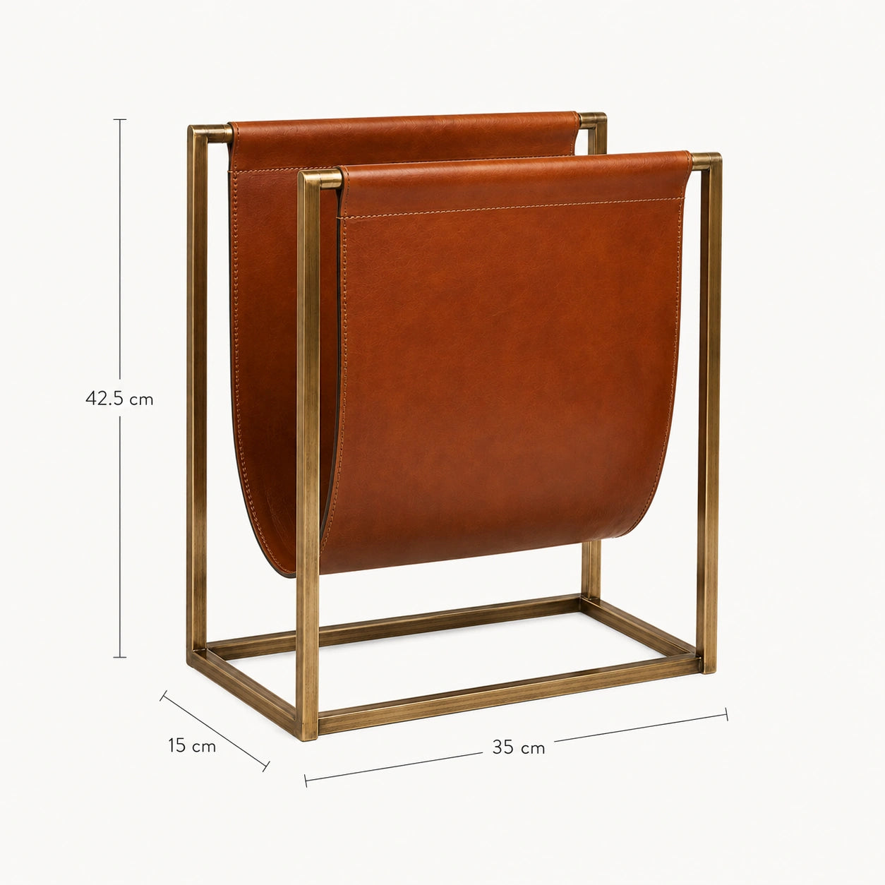 Medidas do Porta-Revistas Élan com 42,5 cm de altura, 35 cm de largura e 15 cm de profundidade