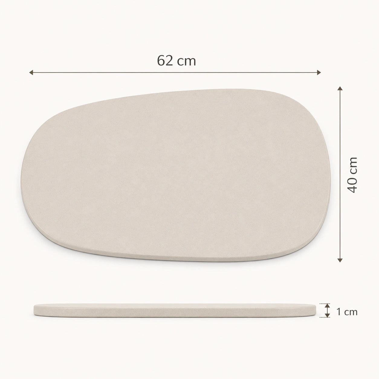 Dimensões do Tapete Mineral Nami com 62 cm de comprimento, 40 cm de largura e 1 cm de espessura