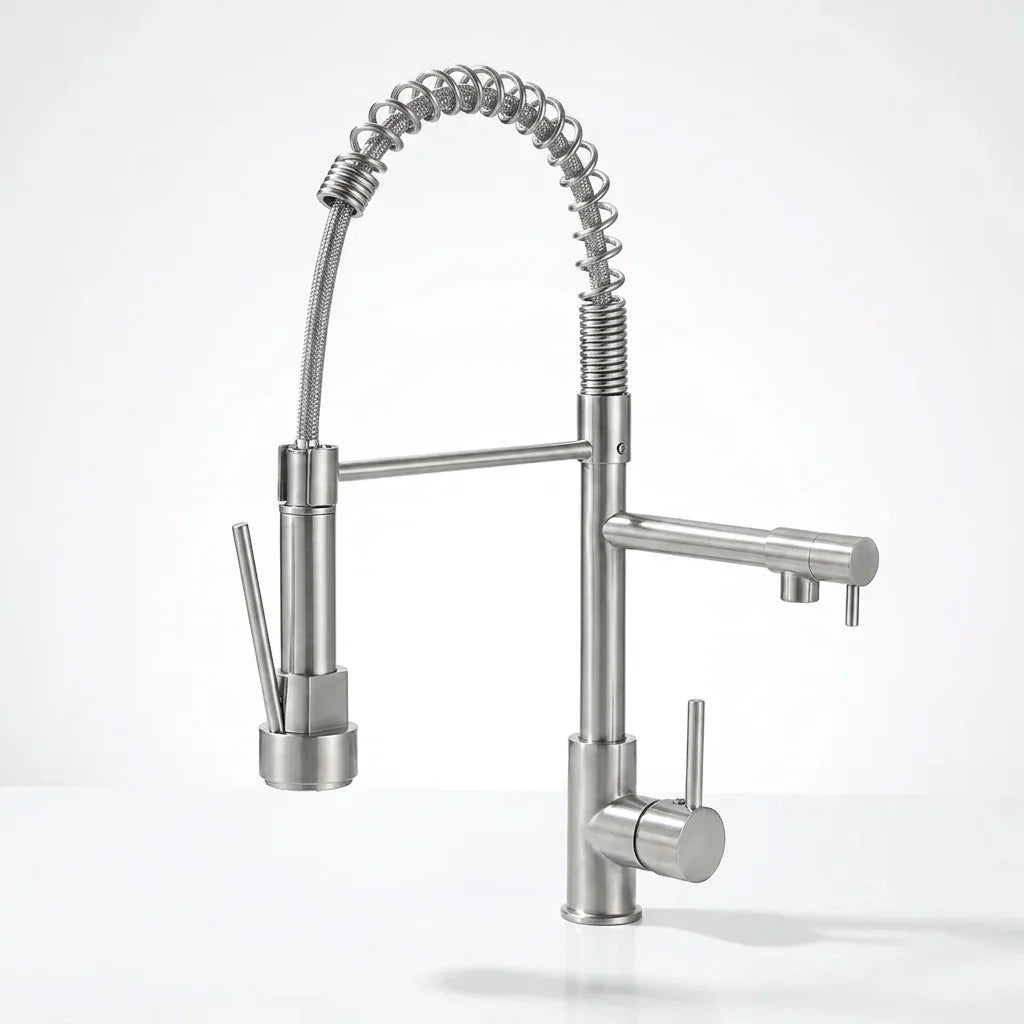 Torneira Gourmet Aveline prateada monocomando com bica flexível e extensível