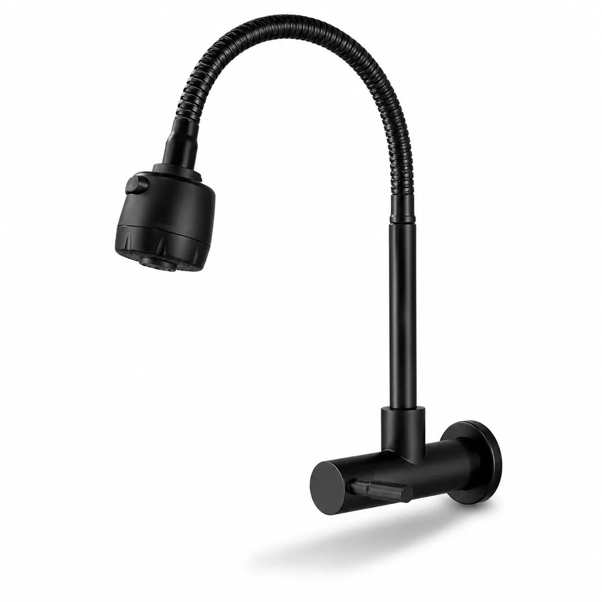 Torneira gourmet de parede preta com bica flexível e ducha para cozinha
