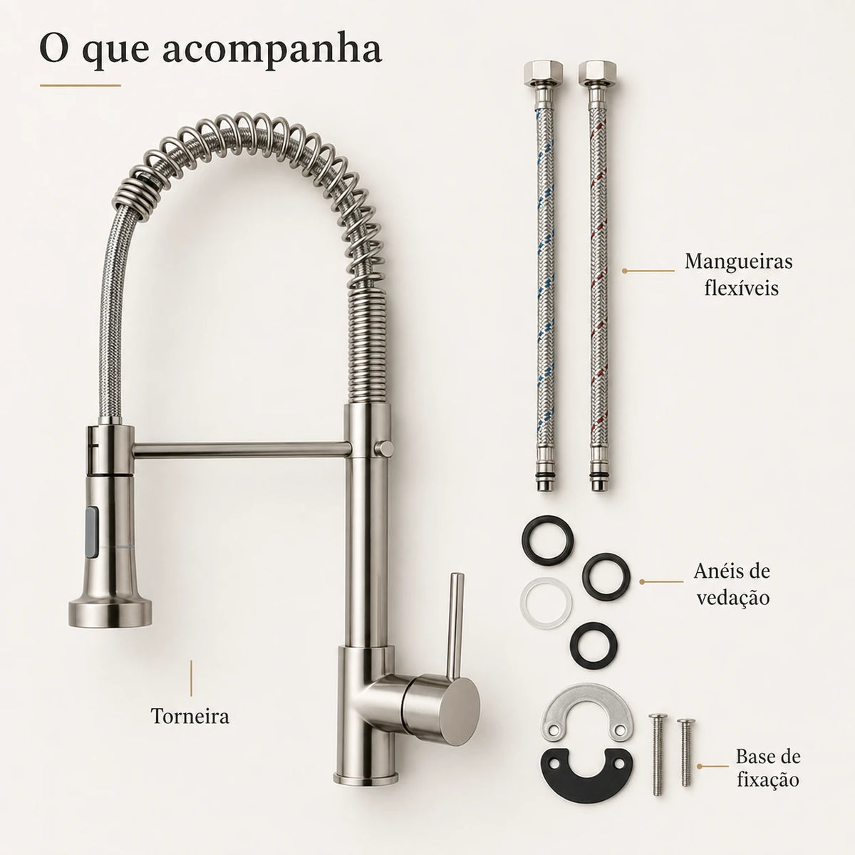 Torneira Vienne com mangueiras flexíveis anéis de vedação e peças de fixação inclusas