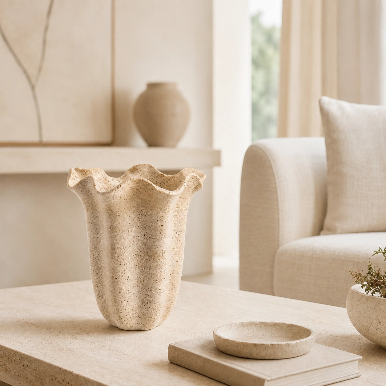 Vaso Aurora com galhos decorativos em sala de estar sofisticada